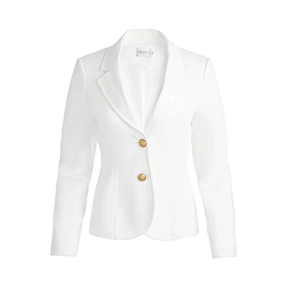 NWT, Alice + Olivia Iana Sculpted Denim Blazer in Off White Size 12